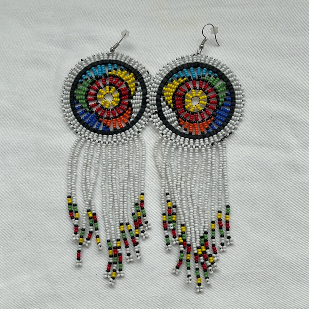 White Beaded Handmade African Earrings